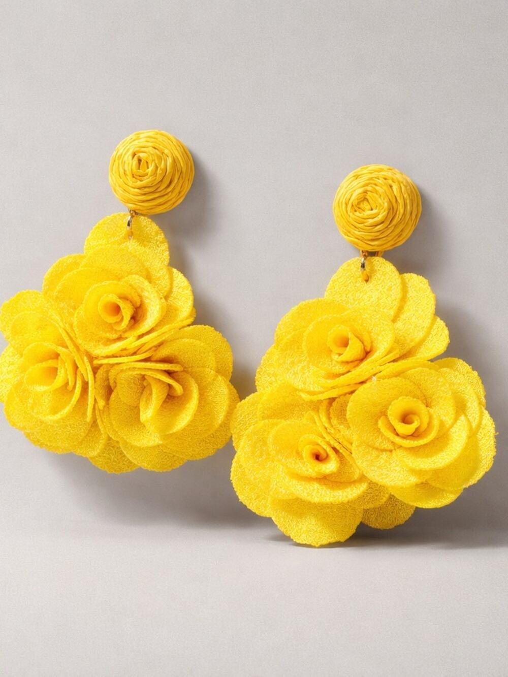 Fabric and Raffia Flower Earrings